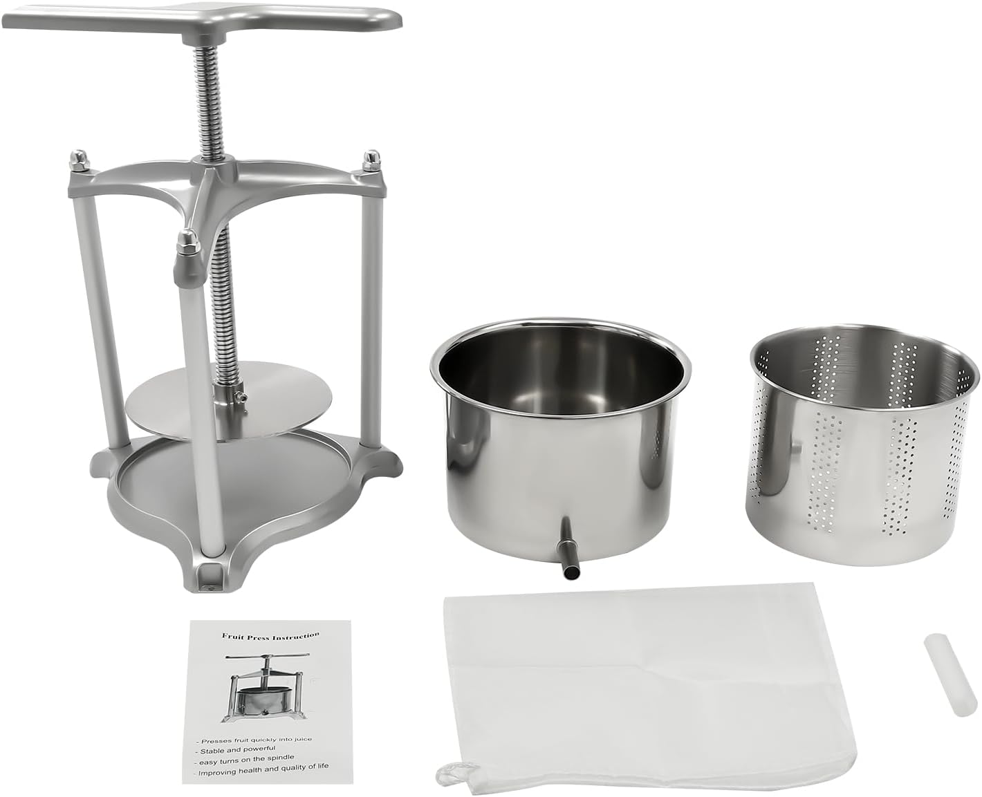 Stainless Steel Fruit Press with Dual Barrels and Filter Bag V4670