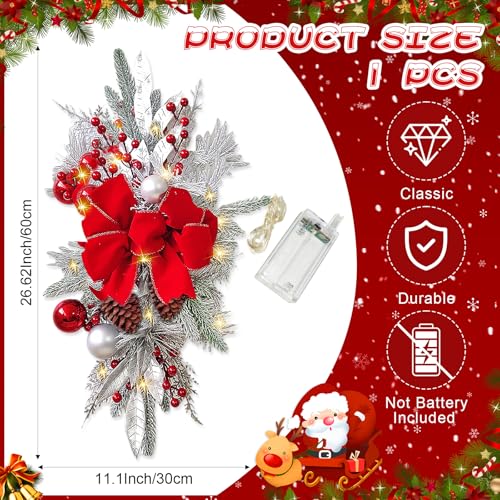 Prelit Teardrop Christmas Swag 24 Inch for Stair Window Wall Decor L4230