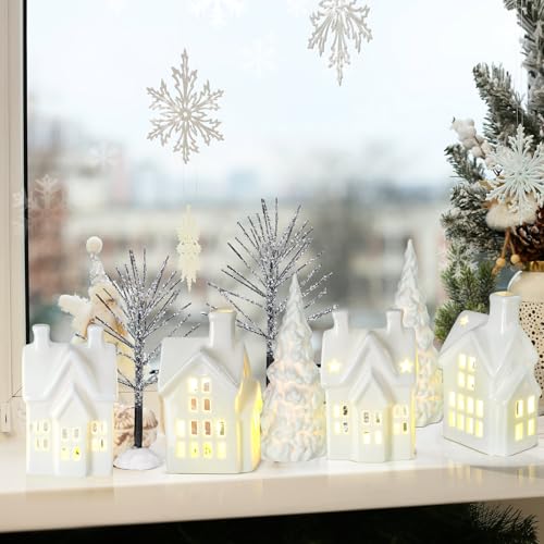 Christmas Village Set of 17 with LED Ceramic Houses and Trees R29364