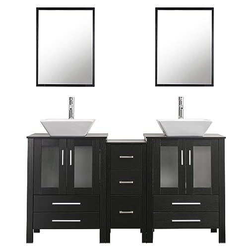 Double Vanity with Porcelain Vessel Sinks and Side Cabinets N820054
