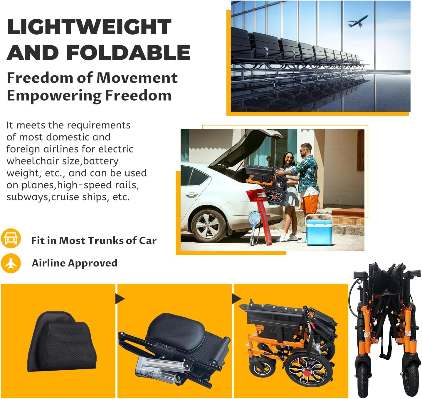 Lightweight Foldable Electric Wheelchair for Adults, 20" Seat, All Terrain O79355