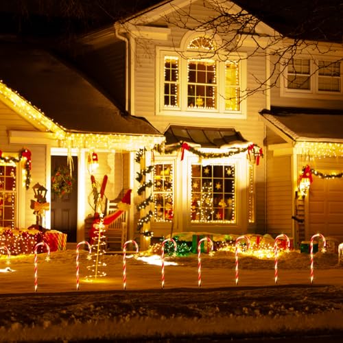 Candy Cane Solar Pathway Lights 15FT Outdoor Christmas Decor V5614