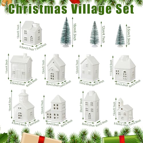Ceramic Christmas Village Set with Lighted Houses and Trees for Holiday Tabletop Decor C693