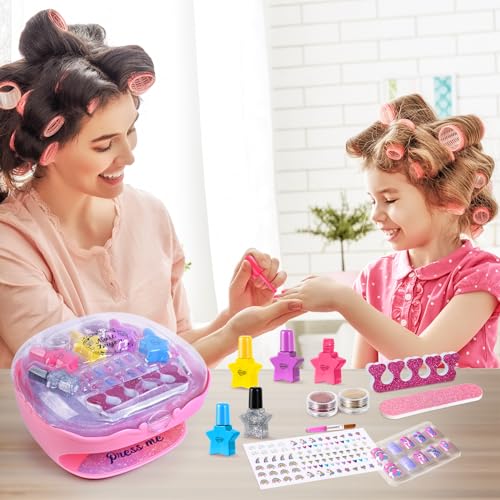 Nail Polish Kit for Girls Ages 7-12, Nail Art Studio with Pink Nail Dryer N565