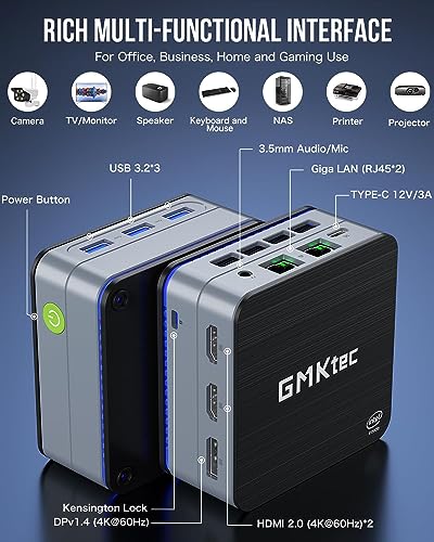 Mini PC Intel N100 Windows 11 Pro 12GB DDR5 256GB SSD Dual LAN 4K Triple Display E5169