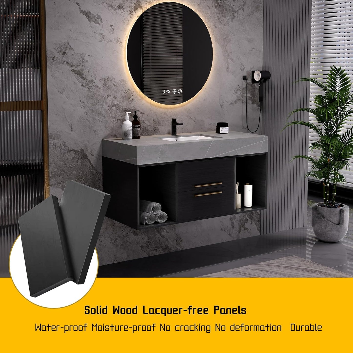 Bathroom Vanity with Sink, 39.4 Inches, Floating Design, 2 Cabinets, 2 Drawers P659255