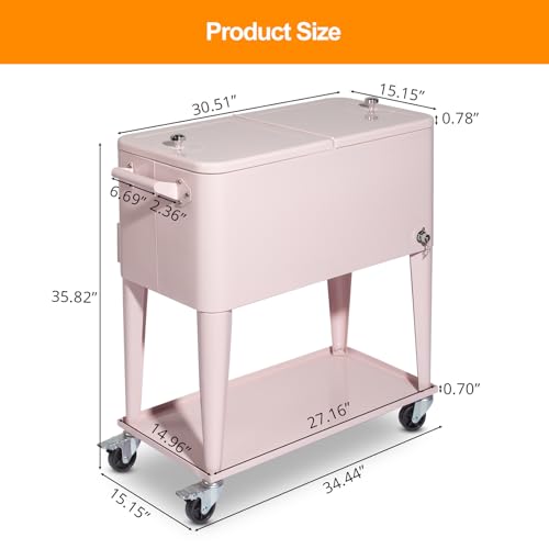 80 Quart Rolling Ice Chest with Wheels, Portable Drink Cooler Cart with Shelf Q865