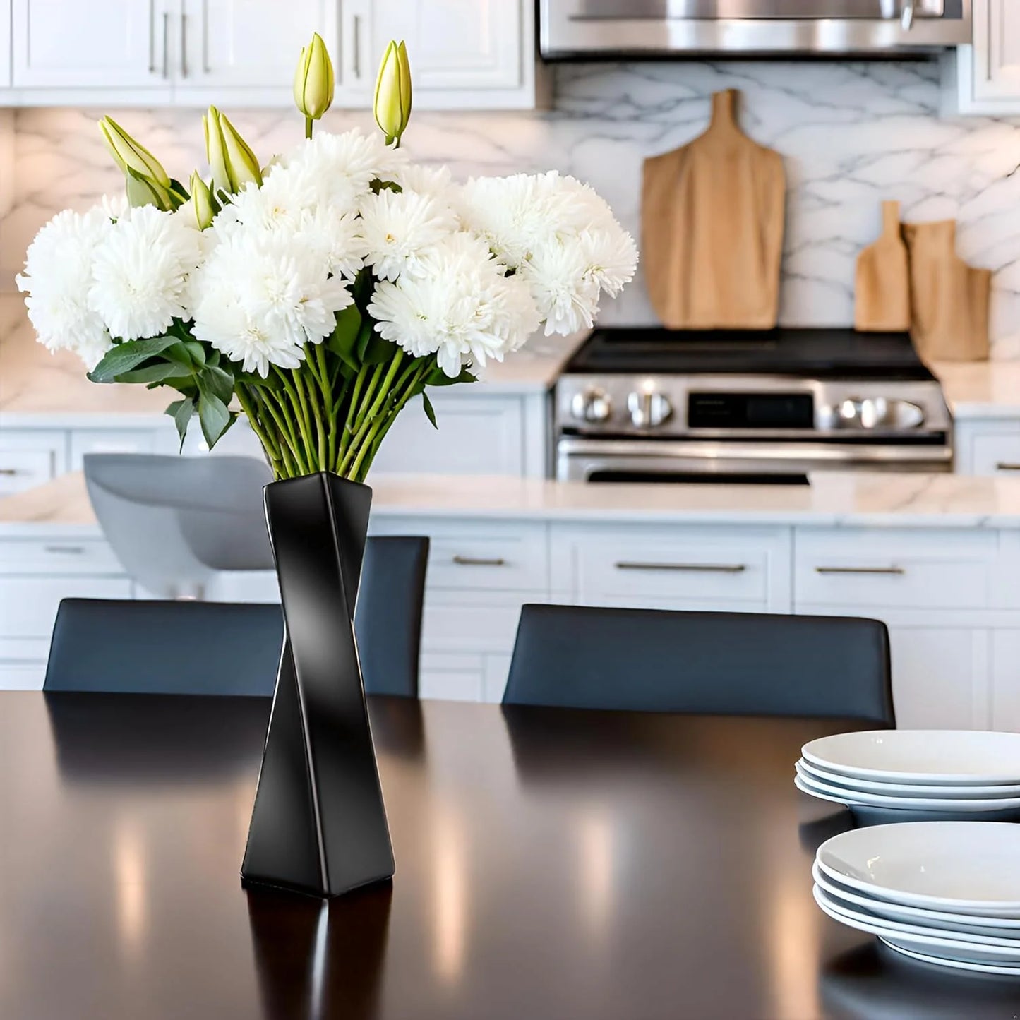 Black Ceramic Geometric Vase F3228