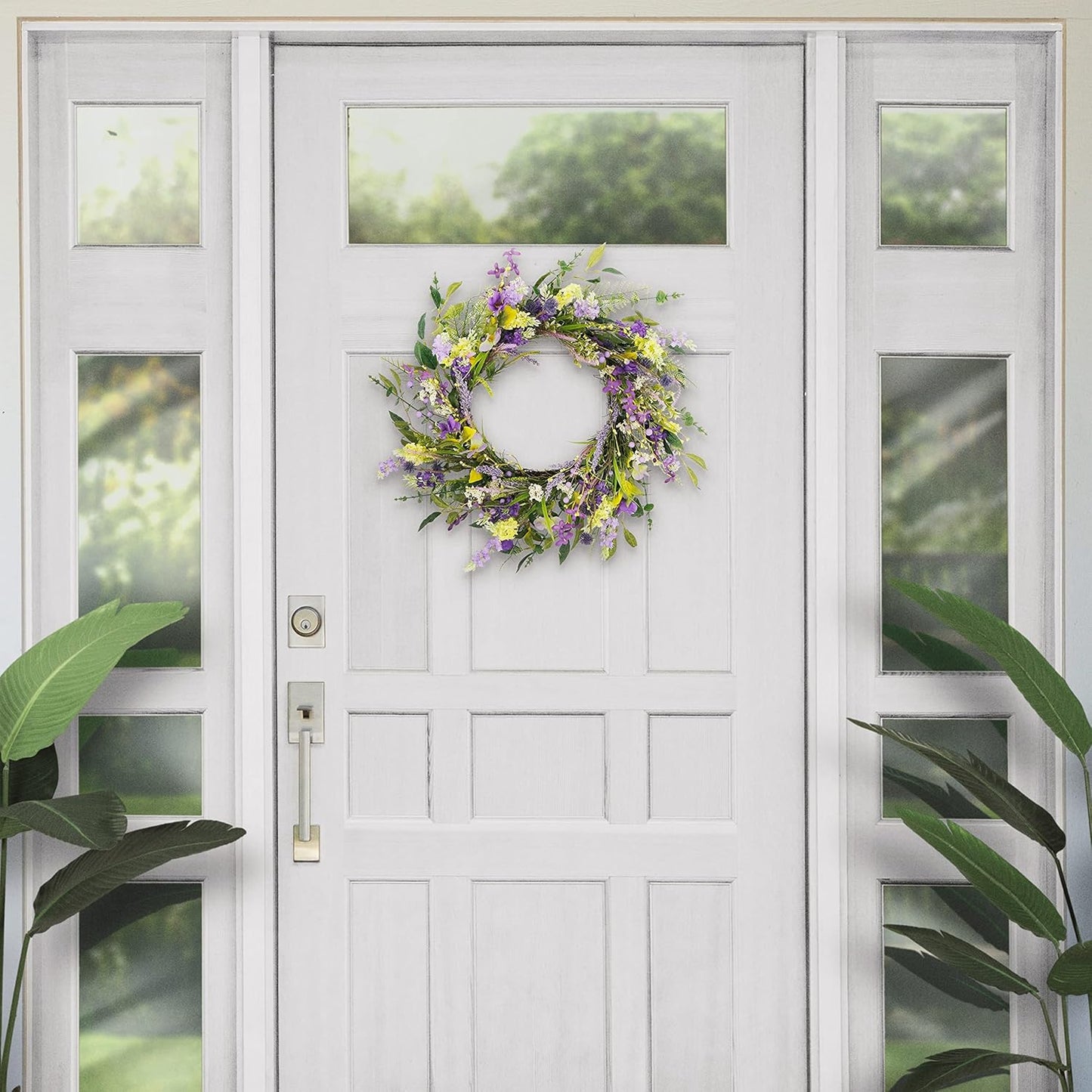 24" Artificial Lavender Floral Spring Door Wreath, Green/Purple P6001
