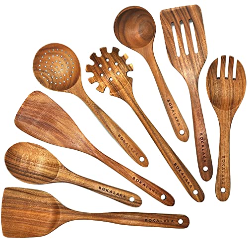 Christmas Wooden Spoons for Cooking, 10 Pcs Natural Teak Kitchen Utensils Set S557967