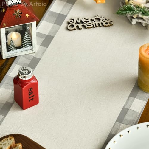 Buffalo Plaid Christmas Trees Table Runner, Winter Holiday Kitchen Dining Decor, 13 x 108 Inch A940