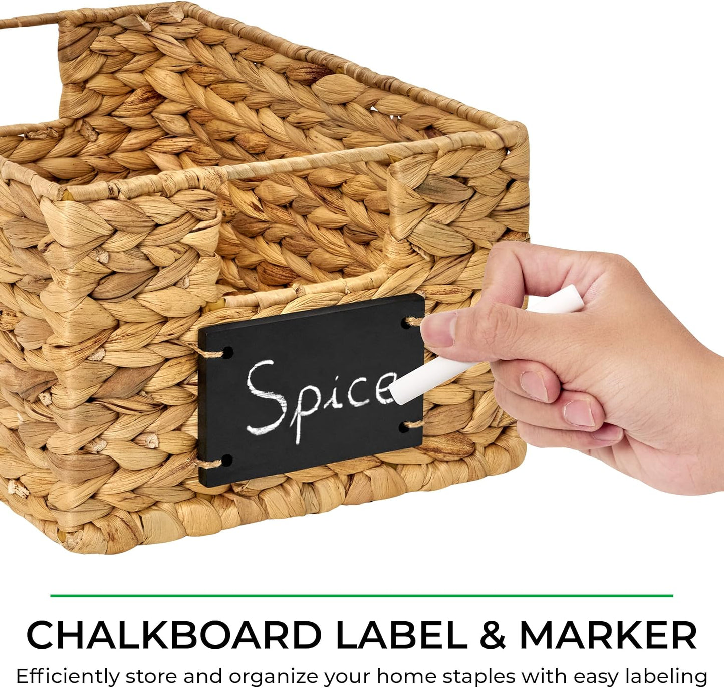 Natural Water Hyacinth Woven Storage Baskets, Rectangular Wicker Basket with Handles, Set of 6 U917104
