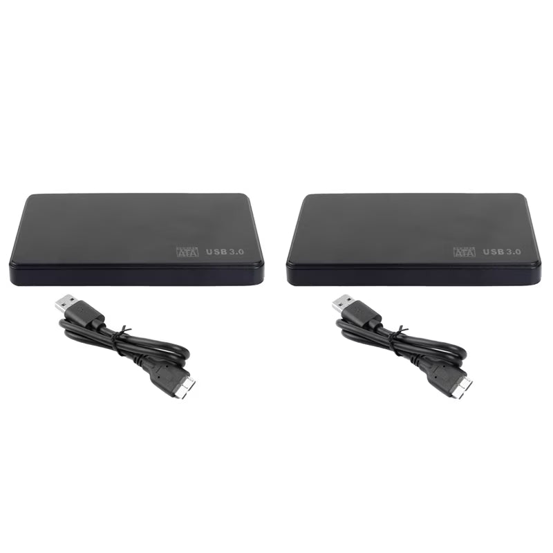 2pcs 2.5In to USB 3.0 Solid State Enclosure Mobile Hard Disk Cassette with USB3.0/2.0 Cable for HDD SSD External,2 x shell mobile hard disk box 2 x data cable,Black