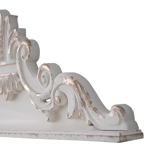 39 inch Floral Carved Wall Sculptures French Country Wall Decor, Shabby Chic White Wood Wall Art, Over the Door Decor C87538
