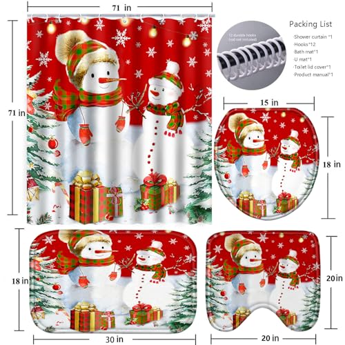 Christmas Bathroom Set with Shower Curtain, Rugs, and Hooks A88035