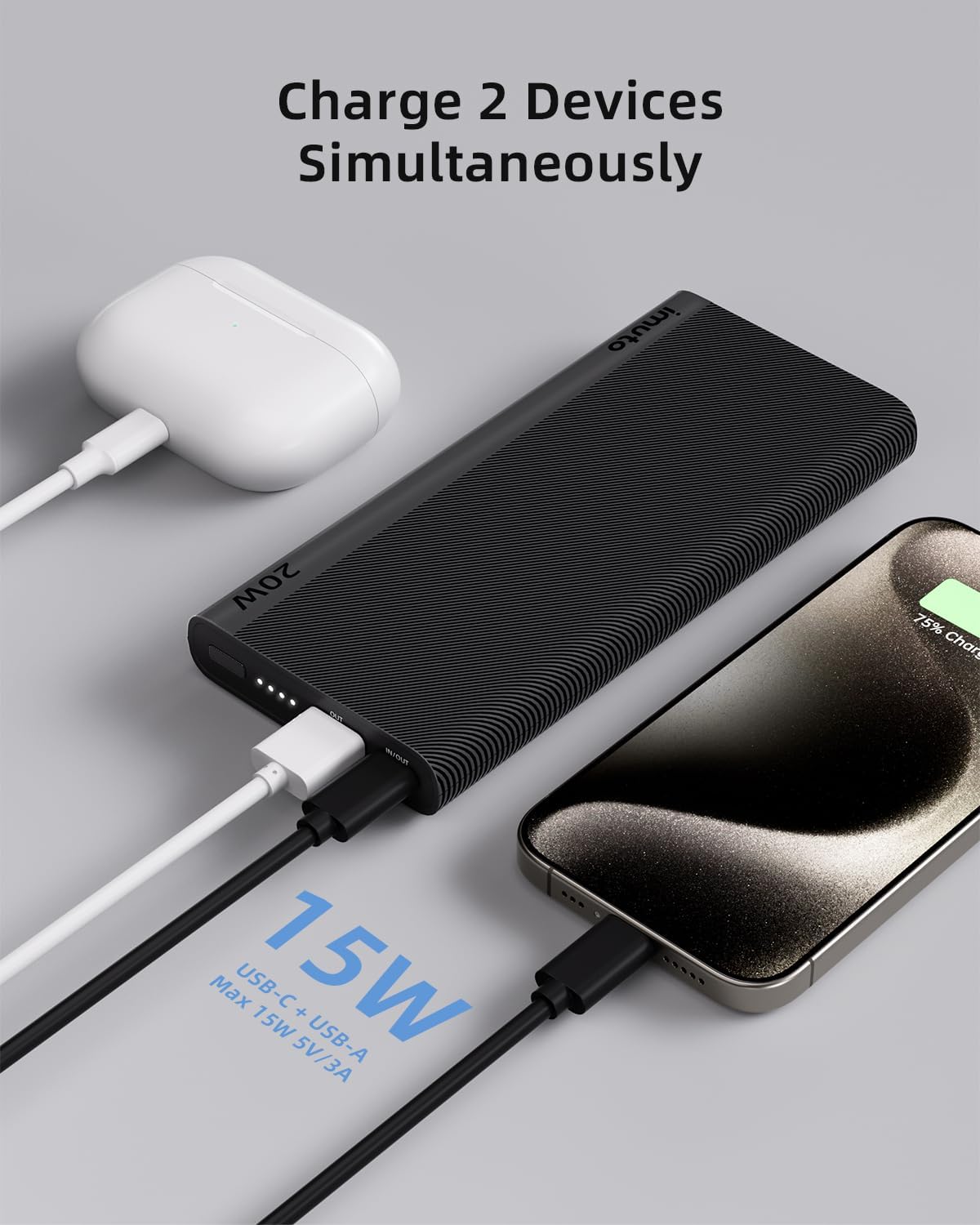Slim 10000mAh Portable Charger, 20W USB-C Power Bank N4774