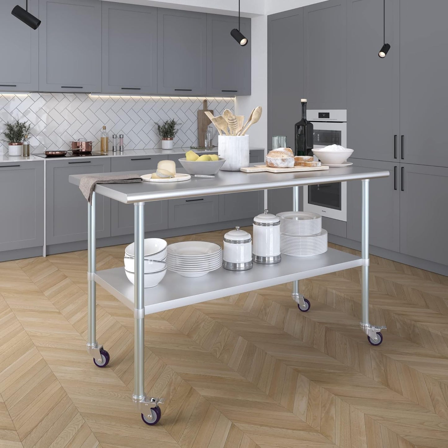 Stainless Steel Work Table with Under-Shelf and 4 Wheels A917297