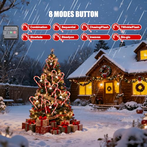 Candy Cane Solar Pathway Lights, 10 Pack, 8 Modes, Waterproof Outdoor Christmas Decor I520847