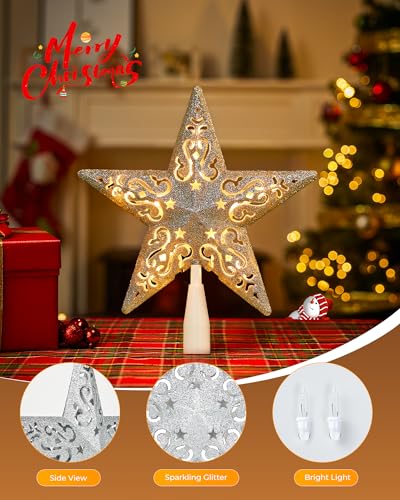 Christmas Star Tree Topper Lighted 3D Gold Pentagram Plug In Indoor Holiday Decor B983