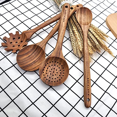 Christmas Wooden Spoons for Cooking, 10 Pcs Natural Teak Kitchen Utensils Set S557967