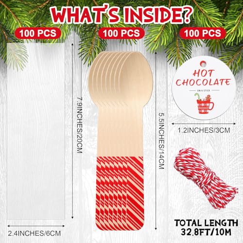 100 Set Christmas Wooden Spoons for Hot Cocoa, Chocolate, and Baking A7471