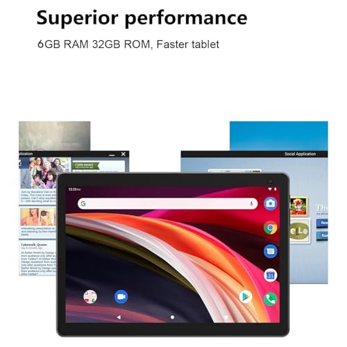 10 inch Android Tablet with 32GB Storage, 6GB RAM, Black Z5138