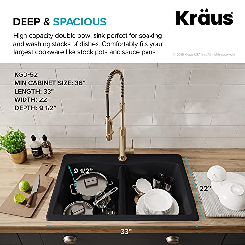 33" Dual Mount Single Bowl Granite Kitchen Sink in Black I558