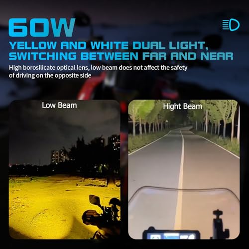 Motorcycle Auxiliary LED Light Kit with Mount Brackets, White/Amber Fog Light, Waterproof 60W K3577