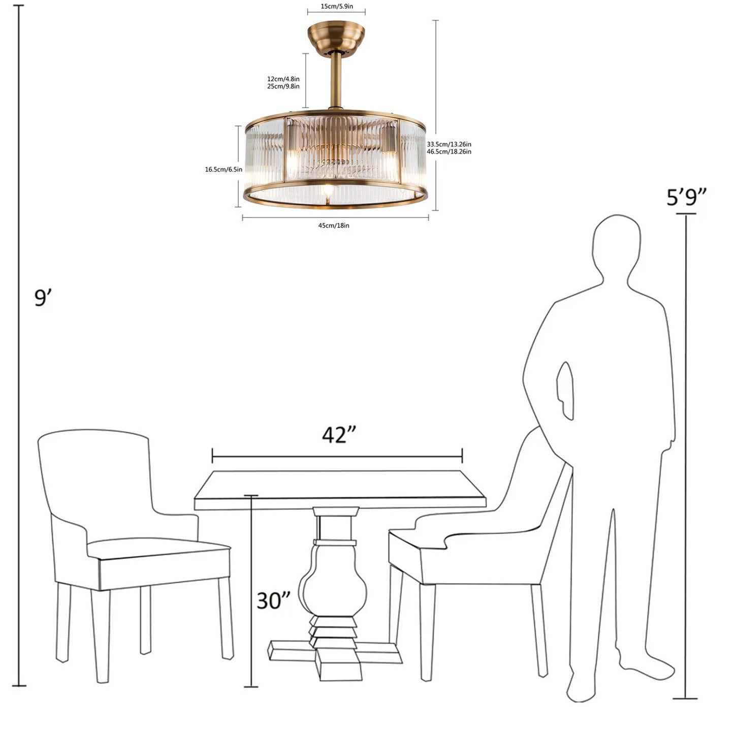 Farmhouse Ceiling Fan Light Gold With Remote Control L2827