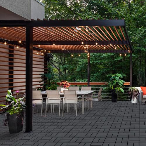 Interlocking Deck Tiles Outdoor Waterproof Patio Flooring, 12 PCS, Dark Grey Q38921