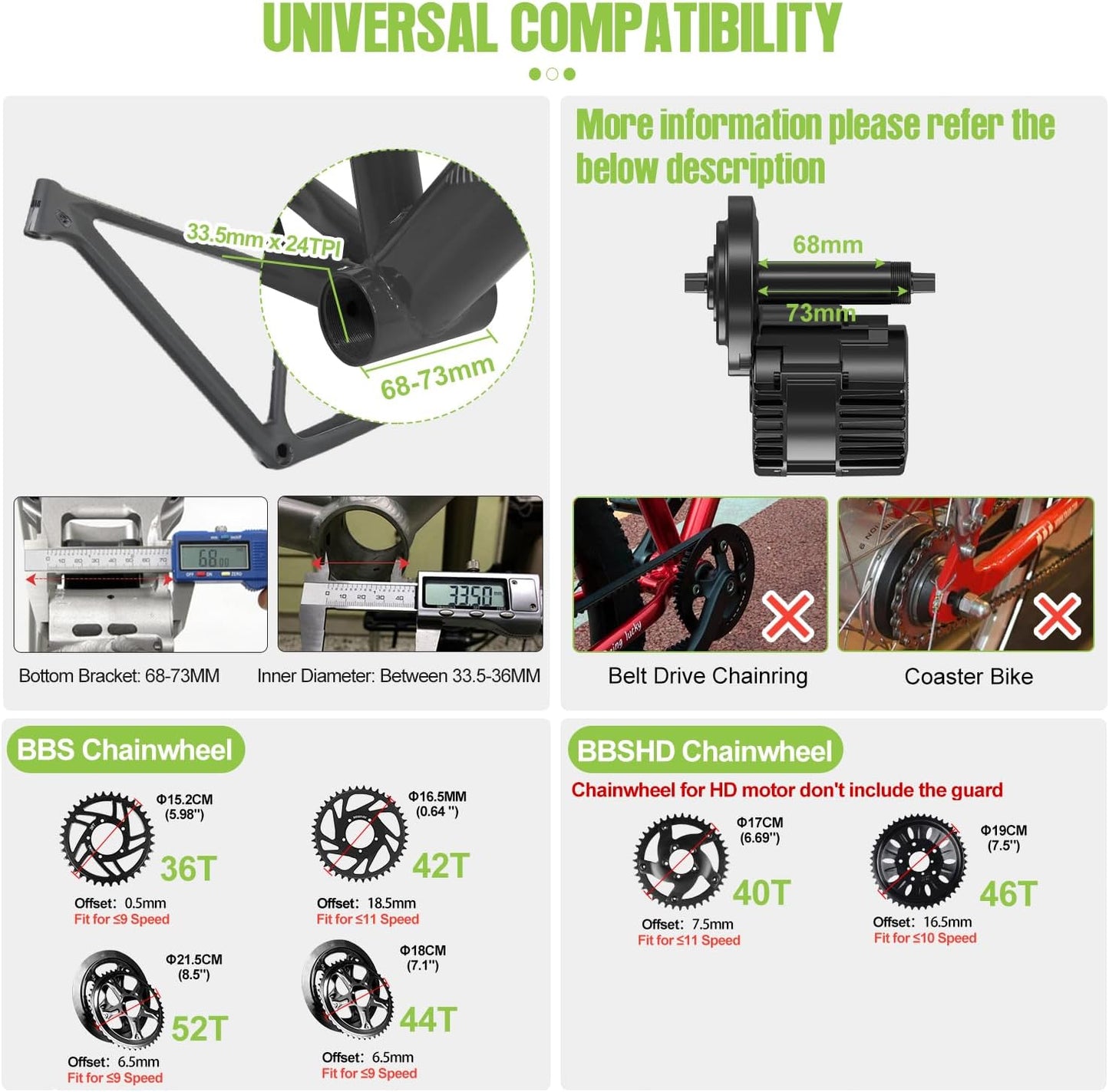 Mid Drive Ebike Conversion Kit 48V 750W with 42T Chainring and Display A48292