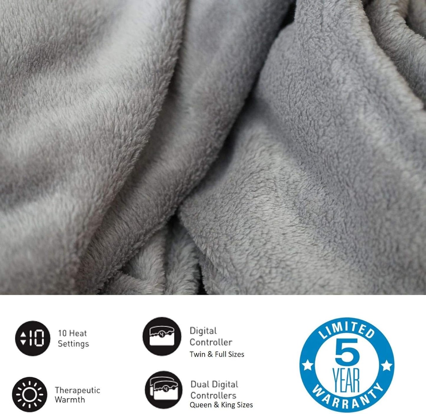 Micro Plush Electric Heated Blanket with Digital Controller, Queen, Grey P44243
