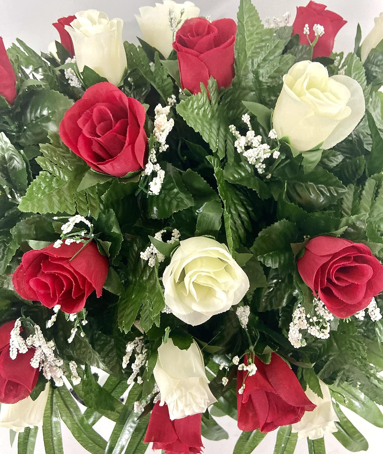 Red and Cream Rose Saddle Arrangement for Grave Marker A791072