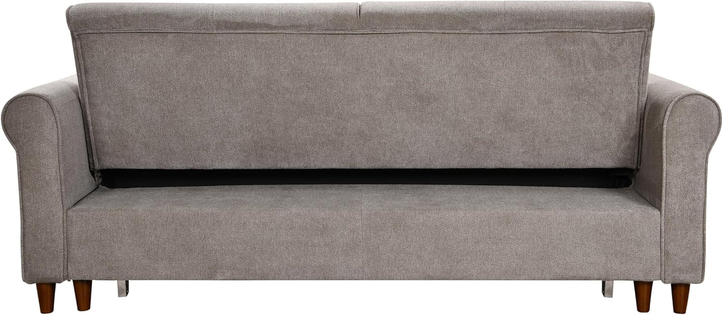 3 in 1 Convertible Sleeper Sofa Bed with Pullout Bed, 2 Pillows, USB Port, Brown J8526