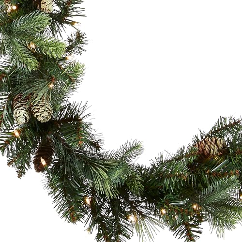9 ft Pre-Lit Artificial Christmas Garland with Pinecones, 100 Clear Lights B4118