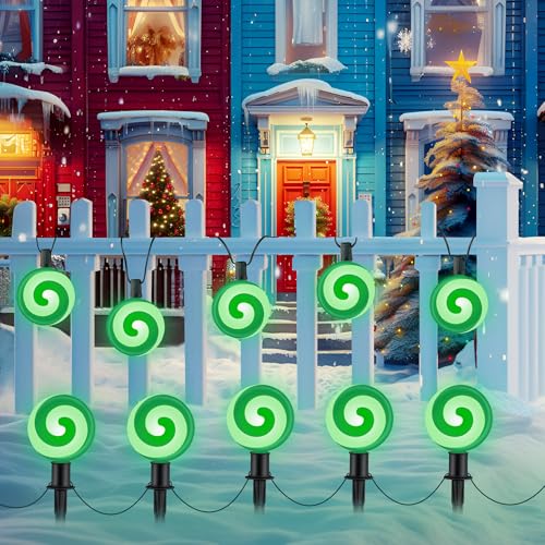 Unicorn Christmas Lollipop Pathway Lights, 10 LED Peppermint String Lights with Stakes M138626