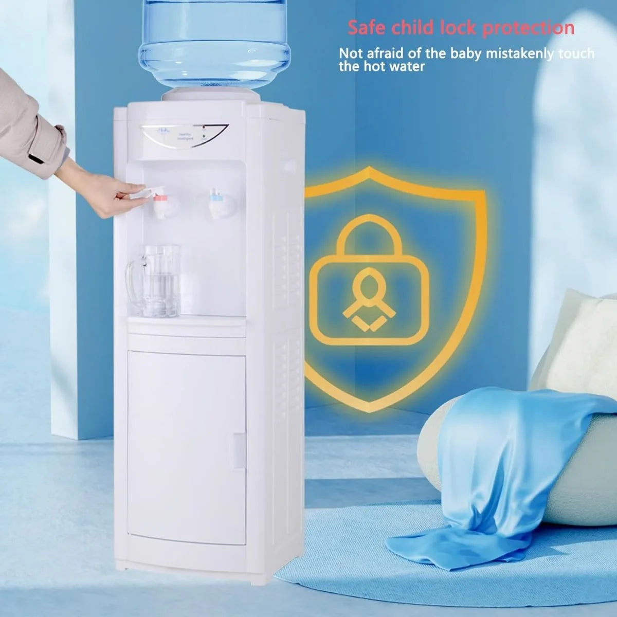 Water Cooler Dispenser for 5 Gallon Bottle, Top Loading, Hot and Cold, with Storage Cabinet C42687