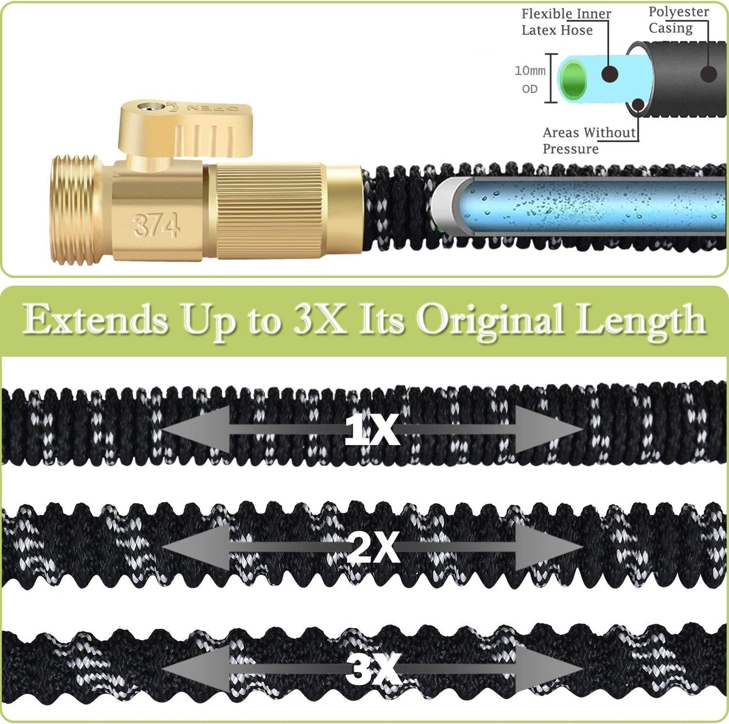 Expandable Garden Hose 50ft with 9 Function Nozzle, Leakproof Brass Fittings I520558