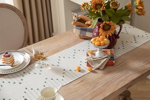 Christmas Table Runner 13 x 90 Inch Natural Cotton Woven with Tassels, Red and Beige U800