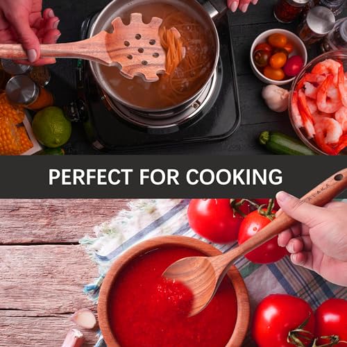 Christmas Wooden Spoons for Cooking, 10 Pcs Natural Teak Kitchen Utensils Set S557967