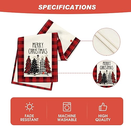 Buffalo Plaid Christmas Trees Table Runner, Winter Holiday Kitchen Dining Decor, 13 x 108 Inch A940