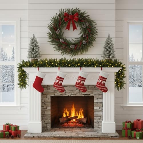Pre-Lit Artificial Christmas Garland with Dual Color LED Lights and Timer A483