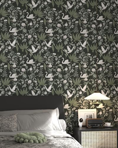 Peel and Stick Wallpaper Dark Green Vintage Floral Self Adhesive Removable B956