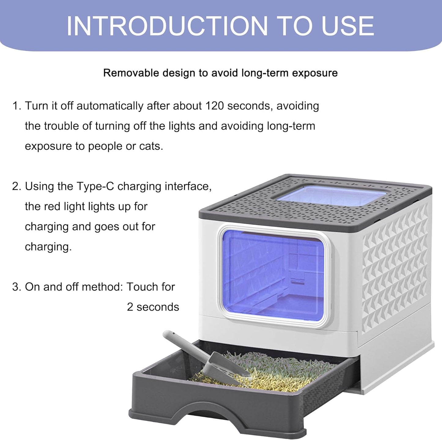 Foldable Cat Litter Box with UV and Litter Scoop G965134