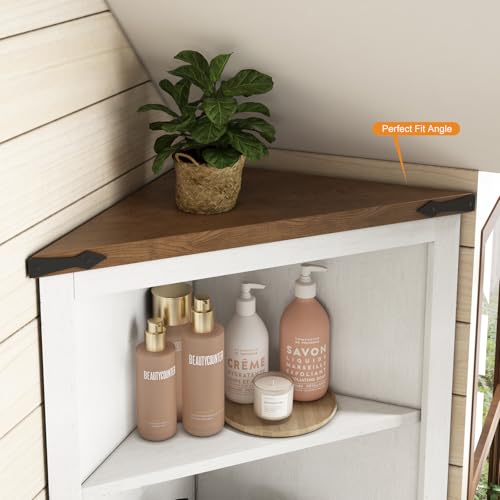 Corner Cabinet with Barn Door Design, Adjustable Shelves K112