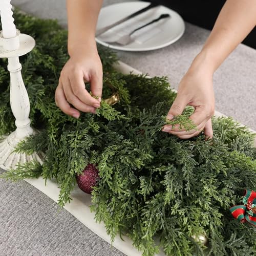 9ft Cedar Garland for Fireplace - Artificial Christmas Garland with Realistic Faux Pine Needles U95208