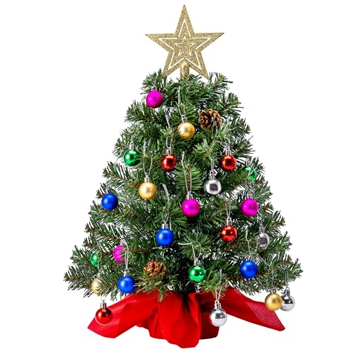 24" Mini Christmas Tree Tabletop Set with LED Lights and Ornaments V8406