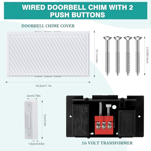 Wired Doorbell Chime with 2 Lighted Push Buttons, 16V 10VA, Front and Rear Sounds D6337