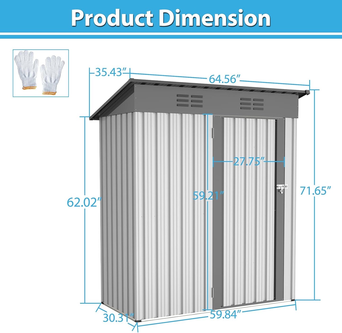 Outdoor Storage Shed, Galvanized Metal Garden Shed with Lockable Doors N58929