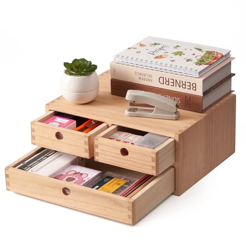 Natural Wooden Desktop Organizer with 3 Drawers D235